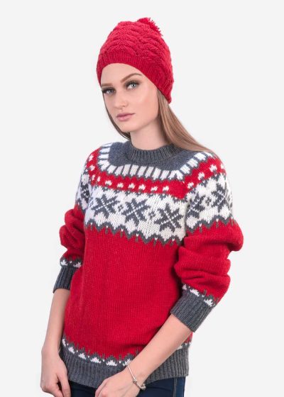 INTI ALPACA Red Beanie Hat for women handmade with soft alpaca wool