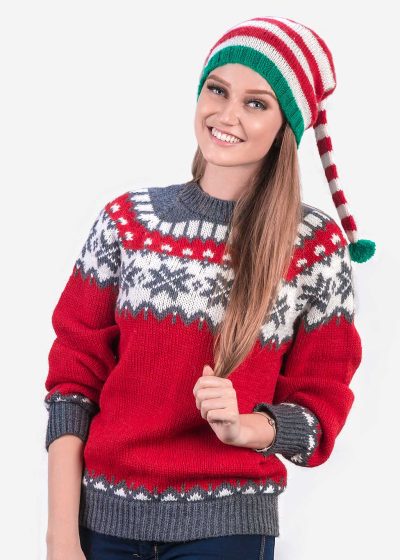 INTI0376 Intialpaca Christmas Elf Hat hand knit in soft alpaca wool