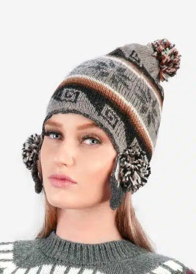 INTI0383 ALPACA PERUVIAN HAT - HAND KNITED CAP -WONDERFUL TRADITIONAL CHULLO