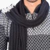 INTI0385 INTI ALPACA Black - Gray - White Alpaca Scarf for Men Handmade by Peruvian Alpaca Wool Cable Knit