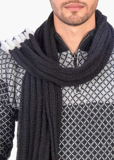 INTI0385 INTI ALPACA Black - Gray - White Alpaca Scarf for Men Handmade by Peruvian Alpaca Wool Cable Knit