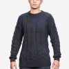 INTI0388 INTI ALPACA Irish Aran Sweater for Men - Hand Cable Knitted Crewneck Pullover in Dark Gray Alpaca Wool