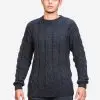 INTI0388 INTI ALPACA Irish Aran Sweater for Men - Hand Cable Knitted Crewneck Pullover in Dark Gray Alpaca Wool