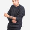 INTI0388 INTI ALPACA Irish Aran Sweater for Men - Hand Cable Knitted Crewneck Pullover in Dark Gray Alpaca Wool