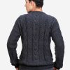 INTI0388 INTI ALPACA Irish Aran Sweater for Men - Hand Cable Knitted Crewneck Pullover in Dark Gray Alpaca Wool