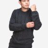 INTI0388 INTI ALPACA Irish Aran Sweater for Men - Hand Cable Knitted Crewneck Pullover in Dark Gray Alpaca Wool