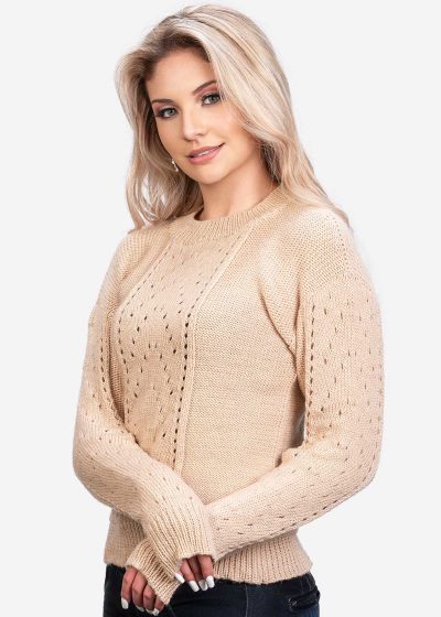 INTI0391 INTI ALPACA Handmade Beige Alpaca Sweater for Women Ideal for Winter Season