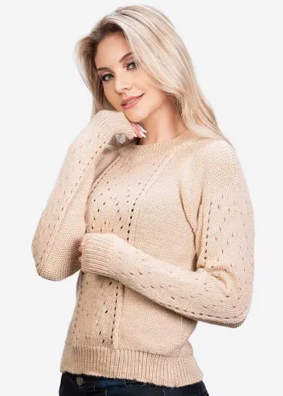 INTI0391 INTI ALPACA Handmade Beige Alpaca Sweater for Women Ideal for Winter Season