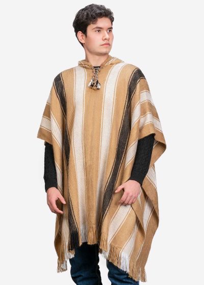 INTI0396 INTI ALPACA Men's Hooded Poncho - Alpaca Peruvian Cape - Wool Long Cape Beige