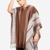 INTI0398 INTI ALPACA Mens Poncho Cape in Brown and White Alpaca Wool - Hoodie Casual Coat -Fashion Long Poncho