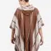 INTI0398 INTI ALPACA Mens Poncho Cape in Brown and White Alpaca Wool - Hoodie Casual Coat -Fashion Long Poncho