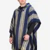 INTI0400 INTI ALPACA Mens Cape Poncho in Navy Blue and Beige Wool - Alpaca Hooded Peruvian Poncho - Fashion Cloak Cape - Artisan Crafted