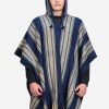 INTI0400 INTI ALPACA Mens Cape Poncho in Navy Blue and Beige Wool - Alpaca Hooded Peruvian Poncho - Fashion Cloak Cape - Artisan Crafted