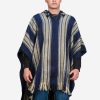 INTI0400 INTI ALPACA Mens Cape Poncho in Navy Blue and Beige Wool - Alpaca Hooded Peruvian Poncho - Fashion Cloak Cape - Artisan Crafted