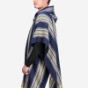 INTI0400 INTI ALPACA Mens Cape Poncho in Navy Blue and Beige Wool - Alpaca Hooded Peruvian Poncho - Fashion Cloak Cape - Artisan Crafted