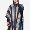 INTI0400 INTI ALPACA Mens Cape Poncho in Navy Blue and Beige Wool - Alpaca Hooded Peruvian Poncho - Fashion Cloak Cape - Artisan Crafted