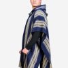 INTI0400 INTI ALPACA Mens Cape Poncho in Navy Blue and Beige Wool - Alpaca Hooded Peruvian Poncho - Fashion Cloak Cape - Artisan Crafted