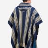 INTI0400 INTI ALPACA Mens Cape Poncho in Navy Blue and Beige Wool - Alpaca Hooded Peruvian Poncho - Fashion Cloak Cape - Artisan Crafted