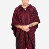 INTI0401 INTI ALPACA Red and Black Hooded Alpaca Poncho for Winter - Peruvian Artisan Crafted - Traditional Cloak Cape