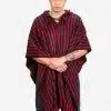 INTI0401 INTI ALPACA Red and Black Hooded Alpaca Poncho for Winter - Peruvian Artisan Crafted - Traditional Cloak Cape