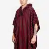 INTI0401 INTI ALPACA Red and Black Hooded Alpaca Poncho for Winter - Peruvian Artisan Crafted - Traditional Cloak Cape