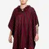 INTI0401 INTI ALPACA Red and Black Hooded Alpaca Poncho for Winter - Peruvian Artisan Crafted - Traditional Cloak Cape