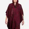 INTI0401 INTI ALPACA Red and Black Hooded Alpaca Poncho for Winter - Peruvian Artisan Crafted - Traditional Cloak Cape