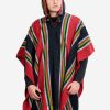 INTI0402 INTI ALPACA Traditional Hooded Poncho for Men in Black and Red Alpaca Wool - Cloak Cape for Winter