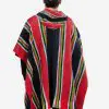 INTI0402 INTI ALPACA Traditional Hooded Poncho for Men in Black and Red Alpaca Wool - Cloak Cape for Winter