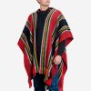 INTI0402 INTI ALPACA Traditional Hooded Poncho for Men in Black and Red Alpaca Wool - Cloak Cape for Winter