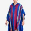 INTI0403 INTI ALPACA Hooded Poncho for Men in Royal Blue Alpaca - Modern Long Cloak Cape - Wool Hoodie