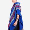 INTI0403 INTI ALPACA Hooded Poncho for Men in Royal Blue Alpaca - Modern Long Cloak Cape - Wool Hoodie