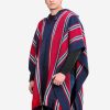 INTI0405 INTI ALPACA Navy Blue and Red Hooded Poncho for Men - Cloak Cape Handmade by Peruvian Artisans in Alpaca Wool