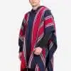 INTI0405 INTI ALPACA Navy Blue and Red Hooded Poncho for Men - Cloak Cape Handmade by Peruvian Artisans in Alpaca Wool
