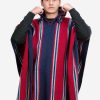 INTI0405 INTI ALPACA Navy Blue and Red Hooded Poncho for Men - Cloak Cape Handmade by Peruvian Artisans in Alpaca Wool