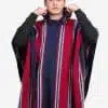 INTI0405 INTI ALPACA Navy Blue and Red Hooded Poncho for Men - Cloak Cape Handmade by Peruvian Artisans in Alpaca Wool