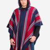 INTI0405 INTI ALPACA Navy Blue and Red Hooded Poncho for Men - Cloak Cape Handmade by Peruvian Artisans in Alpaca Wool
