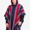 INTI0405 INTI ALPACA Navy Blue and Red Hooded Poncho for Men - Cloak Cape Handmade by Peruvian Artisans in Alpaca Wool