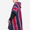 INTI0405 INTI ALPACA Navy Blue and Red Hooded Poncho for Men - Cloak Cape Handmade by Peruvian Artisans in Alpaca Wool