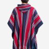 INTI0405 INTI ALPACA Navy Blue and Red Hooded Poncho for Men - Cloak Cape Handmade by Peruvian Artisans in Alpaca Wool