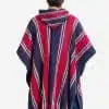 INTI0405 INTI ALPACA Navy Blue and Red Hooded Poncho for Men - Cloak Cape Handmade by Peruvian Artisans in Alpaca Wool