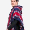 INTI0405 INTI ALPACA Navy Blue and Red Hooded Poncho for Men - Cloak Cape Handmade by Peruvian Artisans in Alpaca Wool