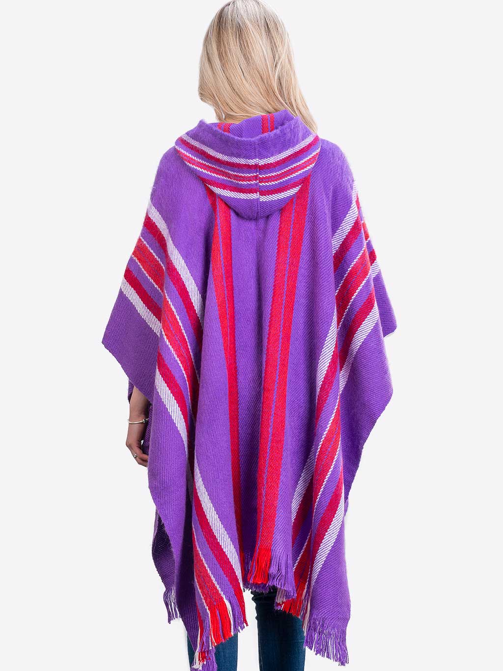 【値下中】HELLO LUPO poncho purple check 22aw INTI ALPACA Purple Hoodie Alpaca Poncho for Women - Handmade