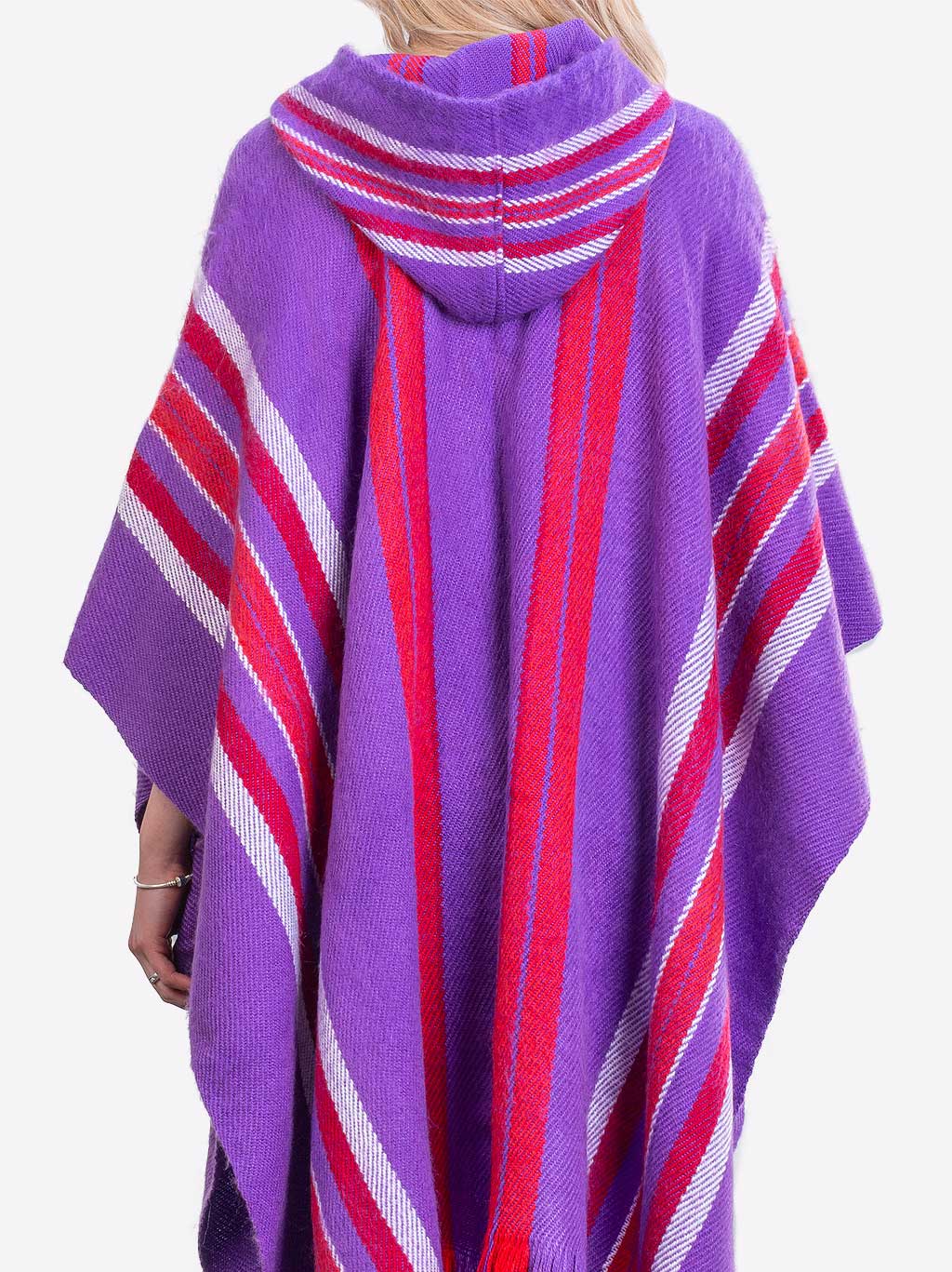 INTI ALPACA Purple Hoodie Alpaca Poncho for Women Handmade Cape in Soft Alpaca Wool Winter