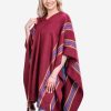 INTI0407 INTI ALPACA Women's Alpaca Poncho with V-Neck - Handmade Cape in Burgundy Alpaca Wool - Winter Fashion - Traditional Peruvian Poncho
