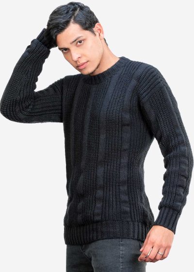 INTI0409 INTI ALPACA Thick Handmade Jumper for Men in Black Alpaca Wool - Winter Crewneck Pullover - Chunky Knit Sweater