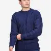 INTI0410 INTI ALPACA Men’s Irish Fisherman Aran Sweater in Blue Alpaca Wool 