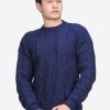 INTI0410 INTI ALPACA Men’s Irish Fisherman Aran Sweater in Blue Alpaca Wool 