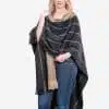 INTI0411 INTI ALPACA Womens Ruana Poncho in Black and Beige Wool - Alpaca Wrap - Wool Long Cape- Fashion Cape Poncho Tokio