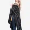 INTI0411 INTI ALPACA Womens Ruana Poncho in Black and Beige Wool - Alpaca Wrap - Wool Long Cape- Fashion Cape Poncho Tokio